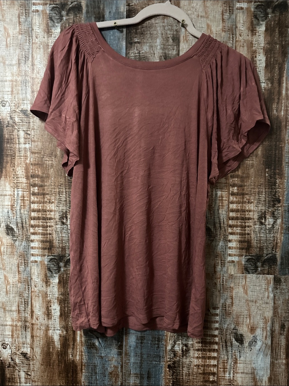 Maurices Mauve Flutter Sleeve Tee